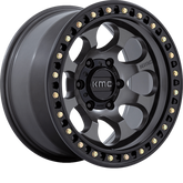KMC 18x9 KM550 Riot SBL Anthracite w/ Satin Black Lip +18mm