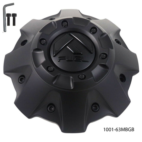 Fuel Matte Black Short Cap with Gloss Black Logo & Black Rivets Hub Cap