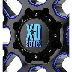 XDS Large 5 Lug Satin Black Hub Cap With Blue Tint Center Cap