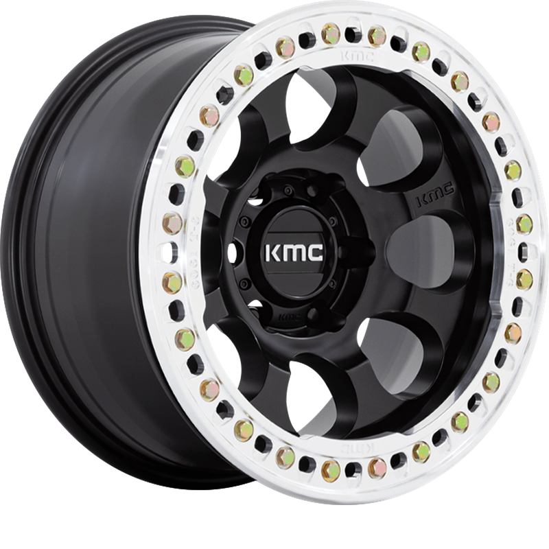 KMC 17x8.5 KM237 Riot Beadlock Satin Black w/ Machined Ring +0mm