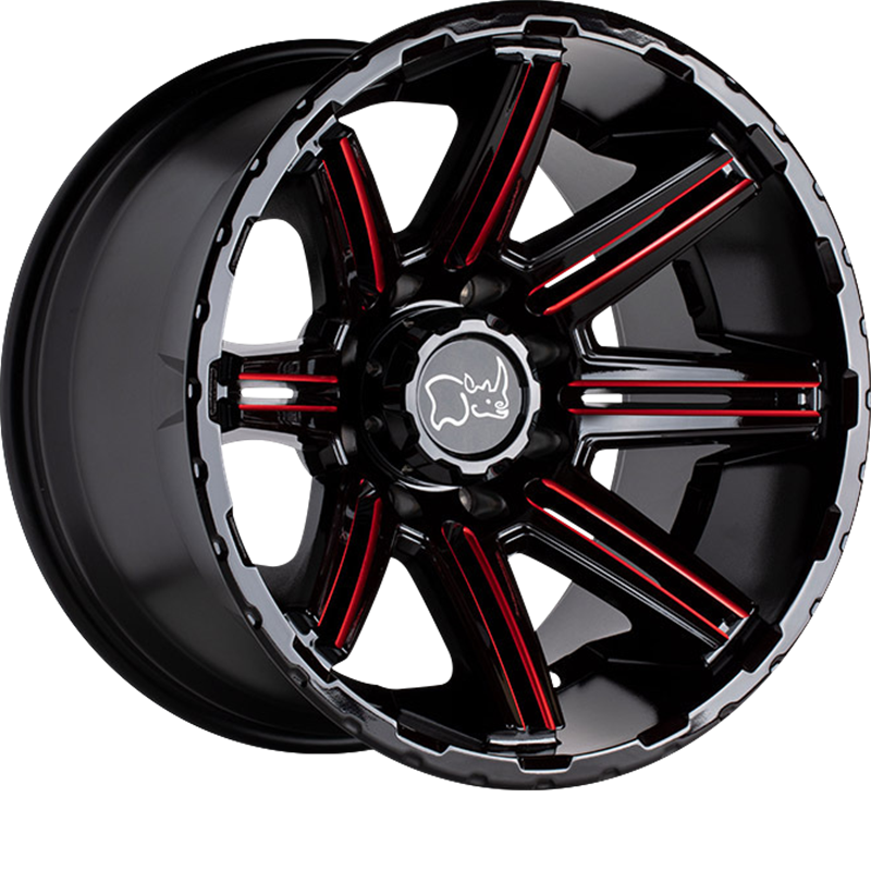 Black Rhino 20x12 Rampage Gloss Black w/ Red Milling -44mm