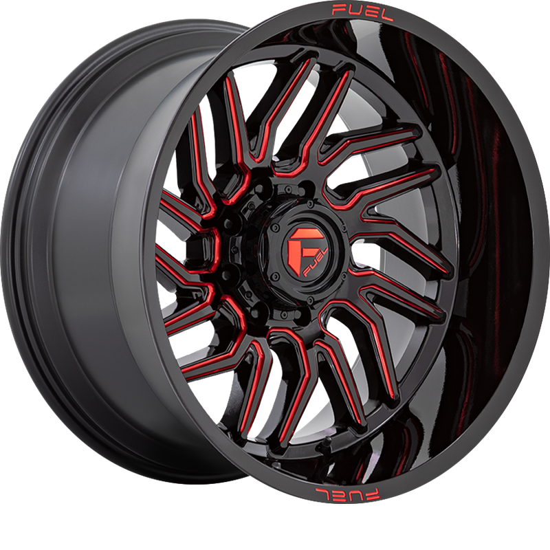 Fuel 20x9 D808 Hurricane Gloss Black Milled w/ Red Tint +1mm