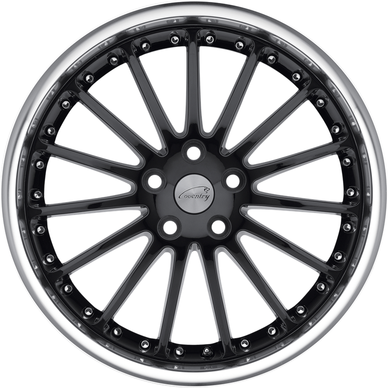 Coventry 20x10 Whitley Gloss Black w/ Mirror Cut Lip +25mm