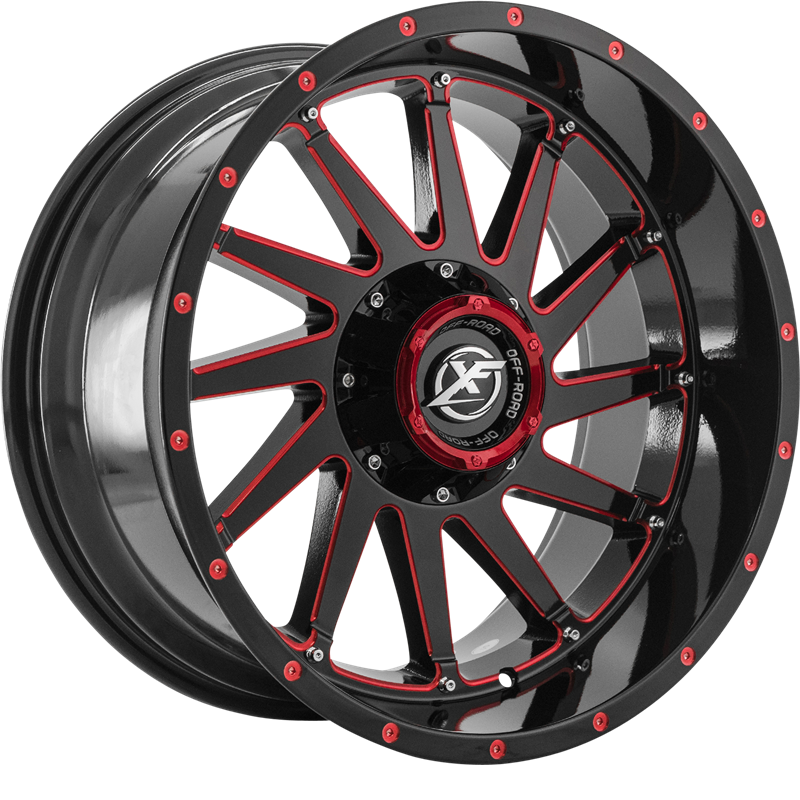 XF Off-Road 20x10 XF-216 Gloss Black w/ Red Milling -12mm