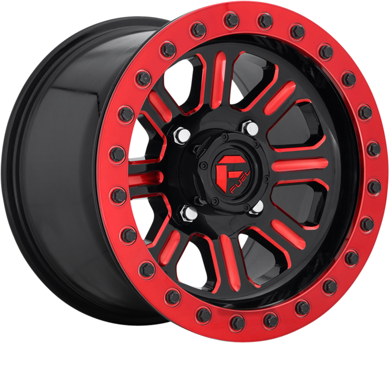 Fuel UTV 15x7 D911 Hardline Beadlock Gloss Black w/ Candy Red +38mm