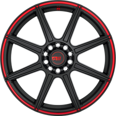Motegi Racing 18x8 MR142 CS8 Satin Black w/ Red Stripe +45mm