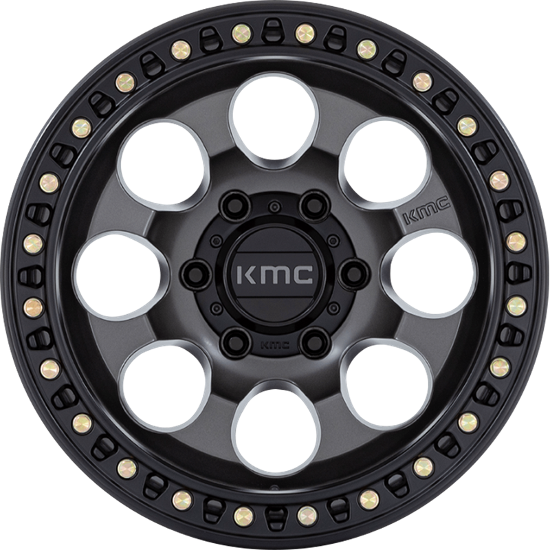 KMC 18x9 KM550 Riot SBL Anthracite w/ Satin Black Lip +18mm