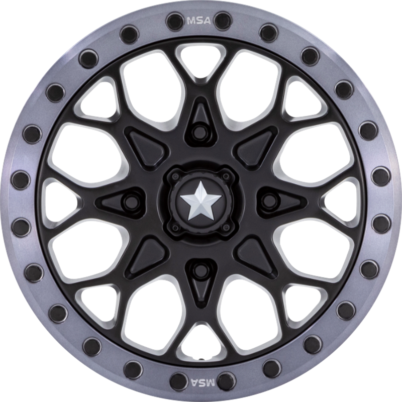 MSA Offroad Wheels 15x6 M48 Portal Beadlock Satin Black w/ Gray Tint Ring +38mm