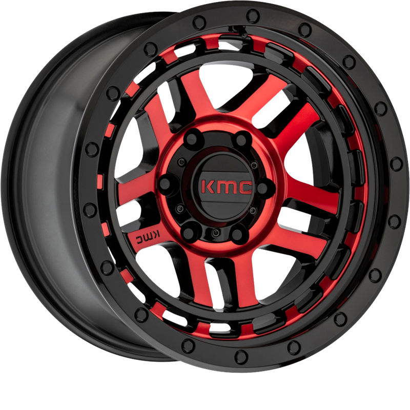 KMC 17x9 KM540 Recon Gloss Black Machined w/ Red Tint -12mm