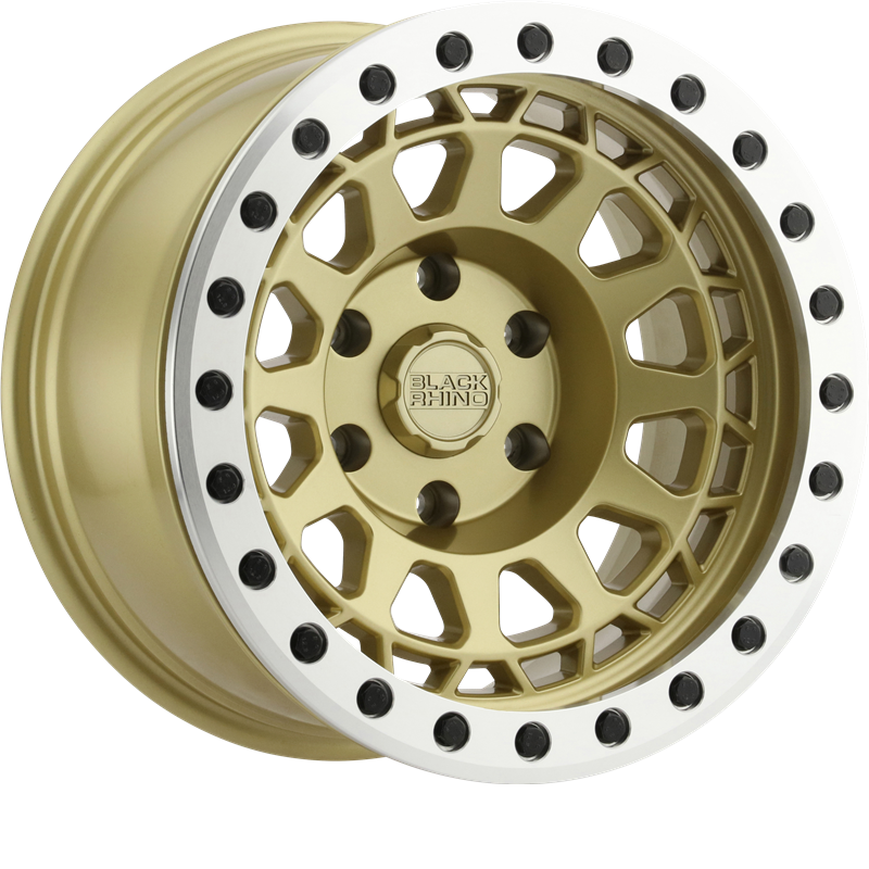 Black Rhino 17x8.5 Primm Beadlock Matte Gold w/ Machined Ring and Black Bolts -38mm