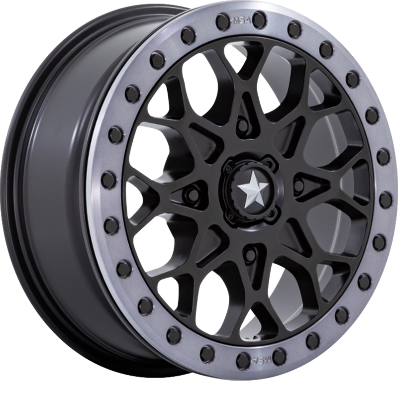 MSA Offroad Wheels 15x6 M48 Portal Beadlock Satin Black w/ Gray Tint Ring +38mm