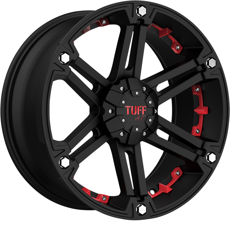 Tuff 15x8 T01 Flat Black w/ Red Inserts -13mm