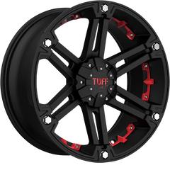 Tuff 15x8 T01 Flat Black w/ Red Inserts -13mm