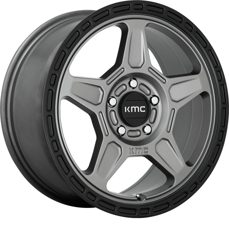 KMC 18x8 KM721 Alpine Satin Gray w/ Black Lip +38mm