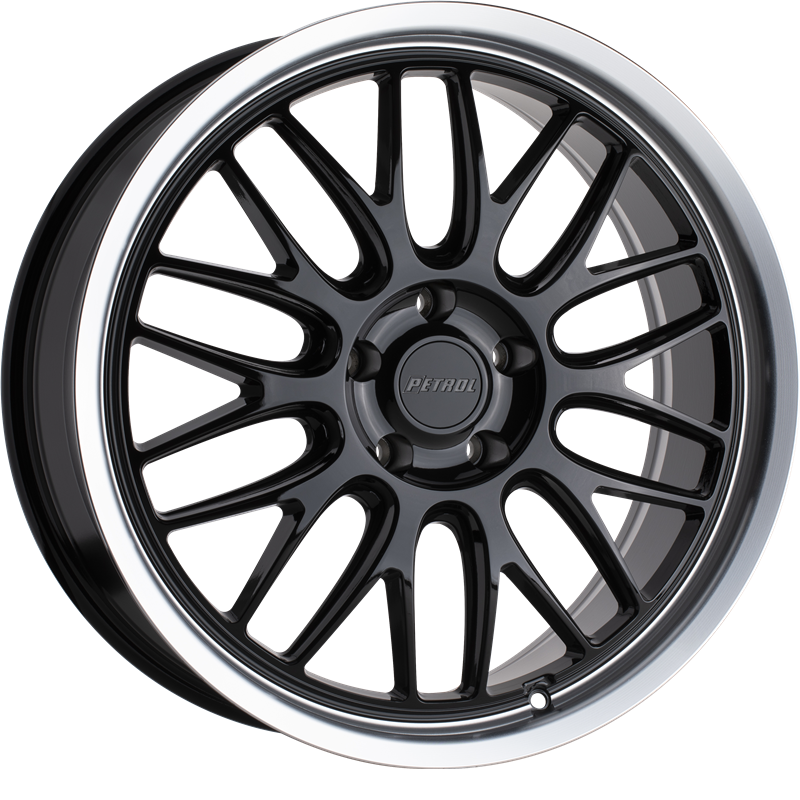 Petrol 16x7 P4C Gloss Black w/ Machined Lip +40mm