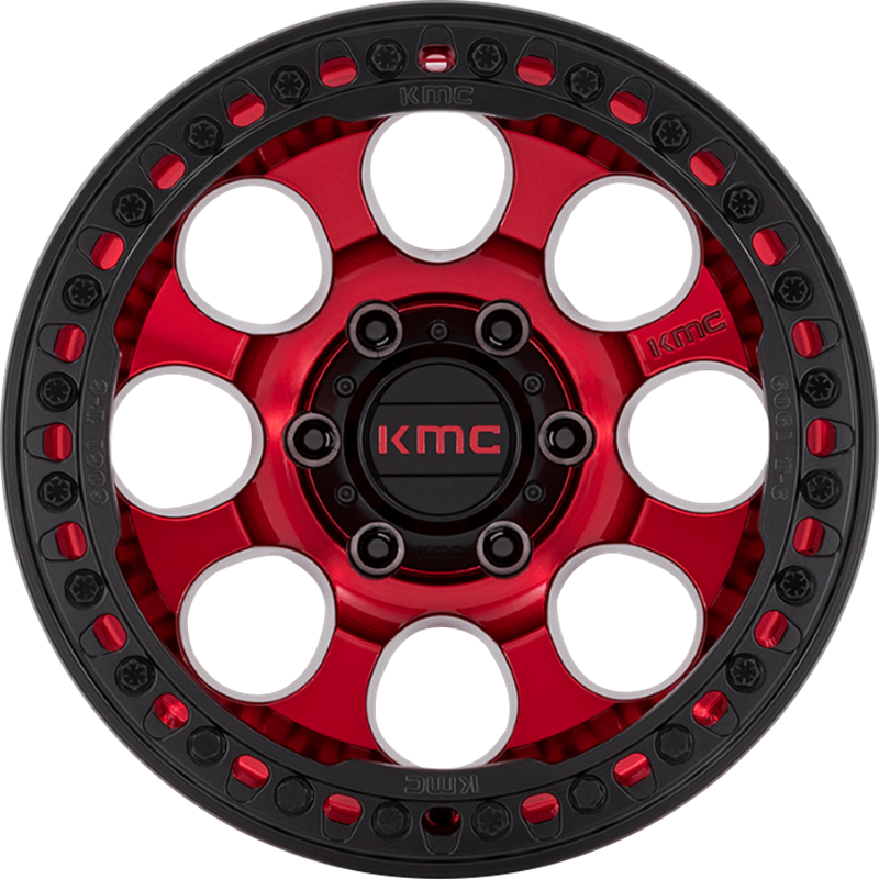 KMC 17x9 KM237 Riot Beadlock Candy Red w/ Black Lip -12mm