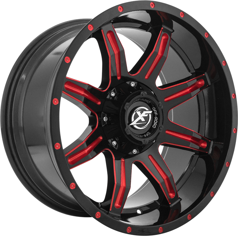 XF Off-Road 20x10 XF-215 Gloss Black w/ Red Milling -12mm