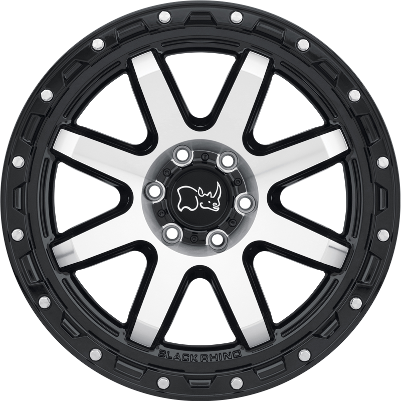 Black Rhino 20x9 Coyote Gloss Black w/ Machined Face and Stainless Bolts +12mm