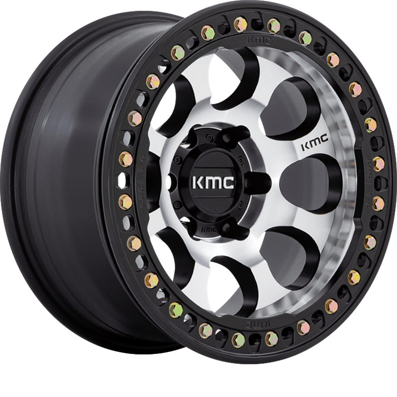 KMC 17x9 KM237 Riot Beadlock Satin Black w/ Machined Face -12mm