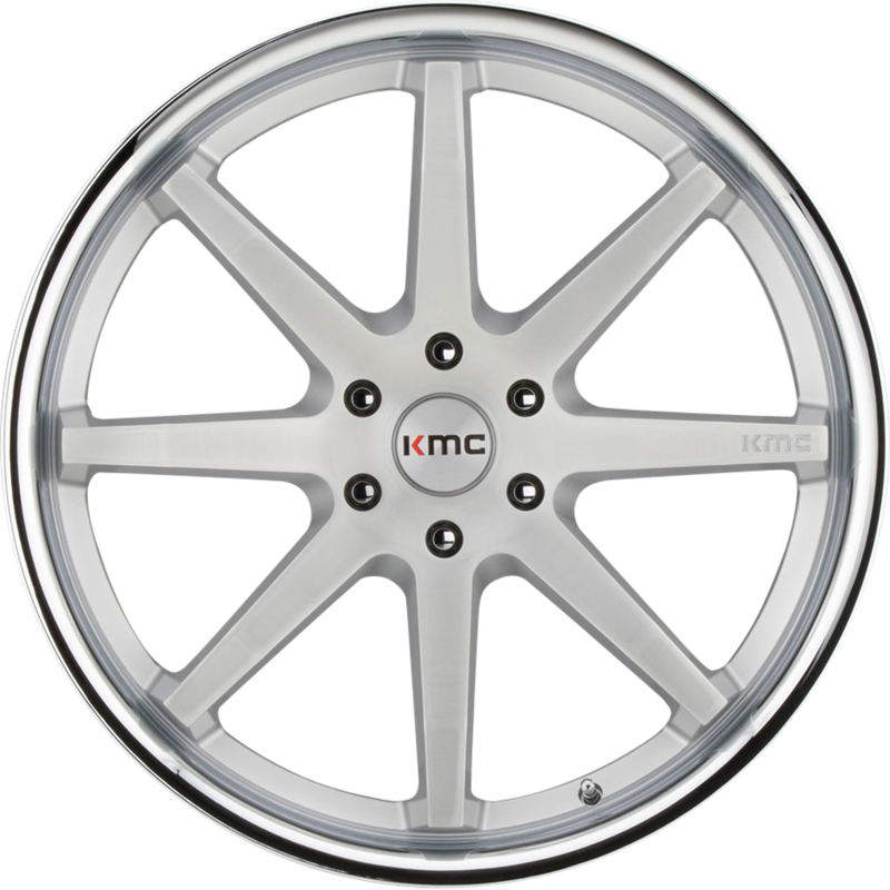 KMC 20x9 KM715 Reverb Brushed Silver w/ Chrome Lip +30mm