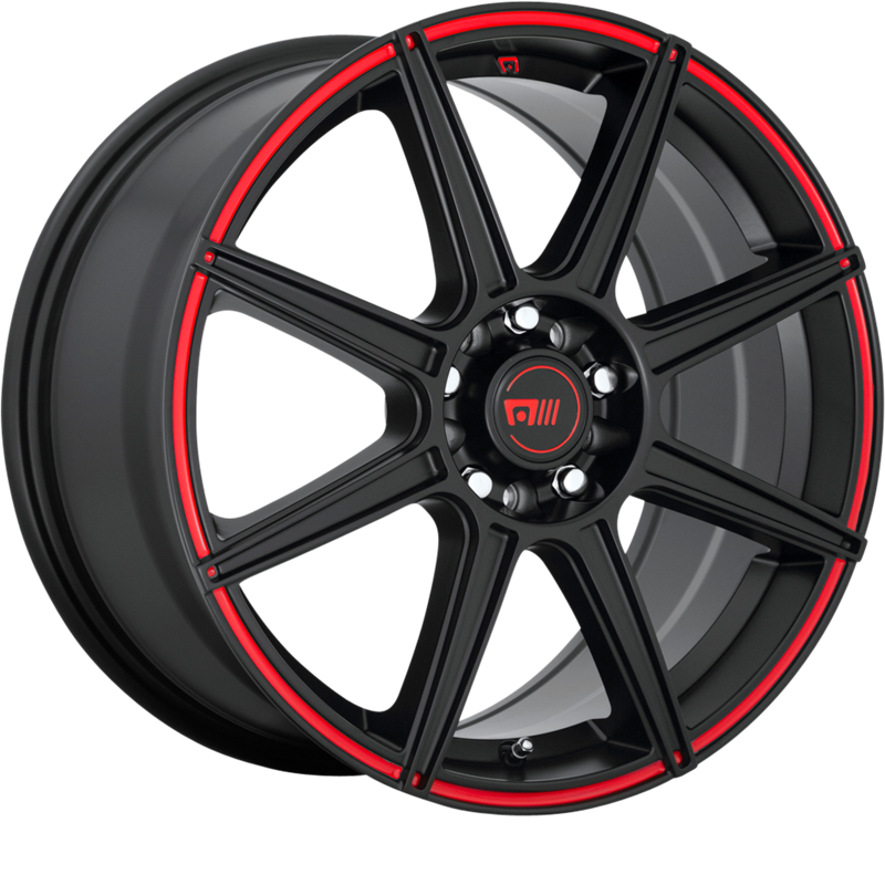 Motegi Racing 18x8 MR142 CS8 Satin Black w/ Red Stripe +35mm