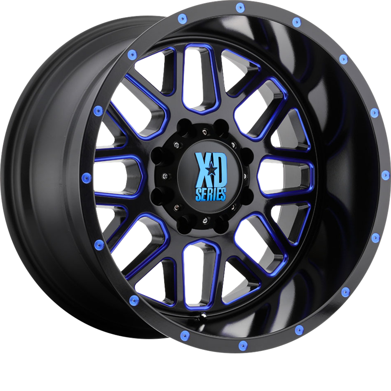 XD 20x9 XD820 Grenade Satin Black Milled w/ Blue Clear Coat +18mm