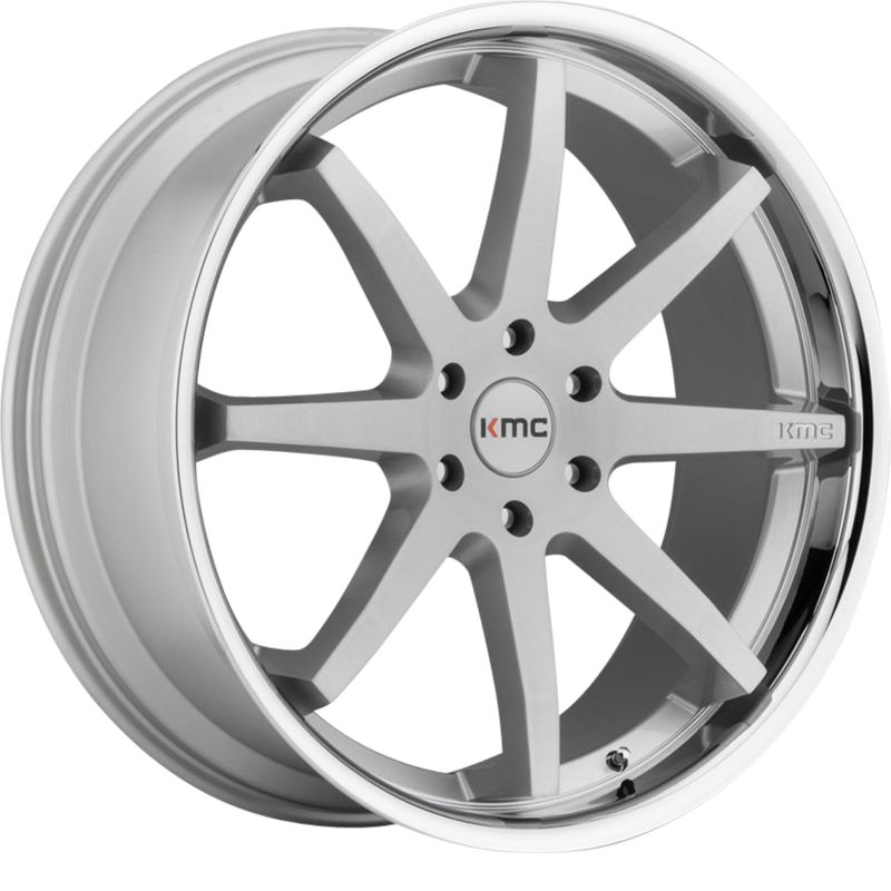 KMC 20x9 KM715 Reverb Brushed Silver w/ Chrome Lip +30mm