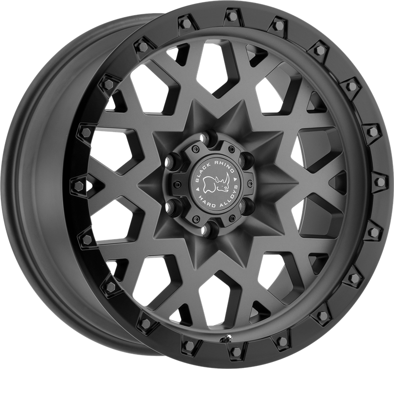 Black Rhino 18x9.5 Sprocket Matte Gunmetal w/ Black Lip Edge and Gunmetal Bolts +0mm