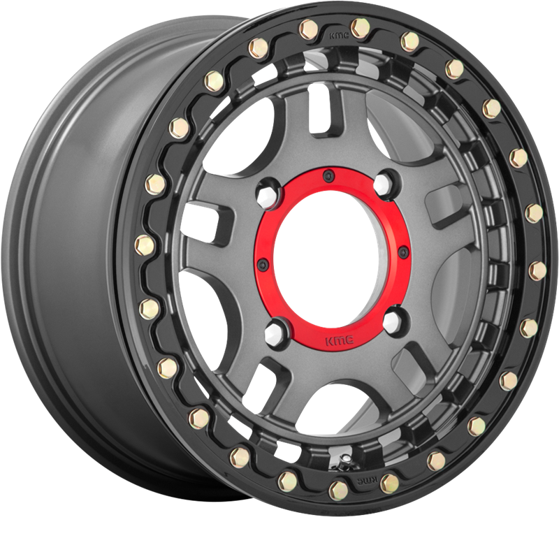 KMC Powersports 14x7 KS240 Recon Beadlock Gunmetal w/ Gloss Black Ring +38mm