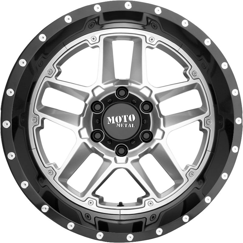 Moto Metal 20x12 MO987 Sentry Gloss Silver w/ Gloss Black Lip -44mm