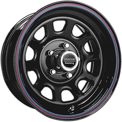 American Racing 15x10 AR767 Gloss Black Steel w/ Red and Blue Stripe -37mm