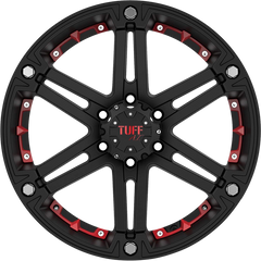 Tuff 15x8 T01 Flat Black w/ Red Inserts -13mm