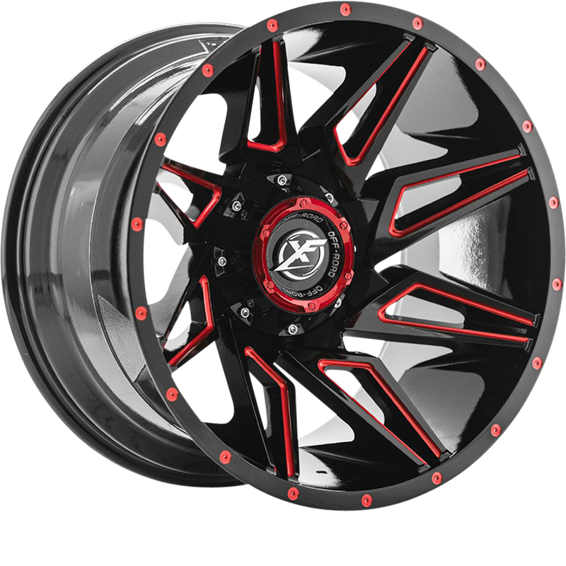 XF Off-Road 20x10 XF-218 Gloss Black w/ Red Milling -24mm