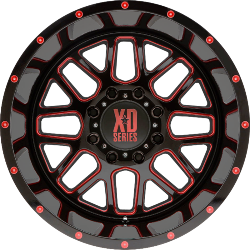 XD 20x9 XD820 Grenade Satin Black Milled w/ Red Clear Coat +18mm