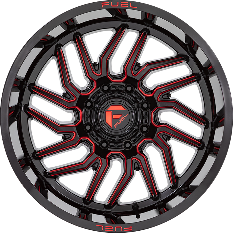 Fuel 20x9 D808 Hurricane Gloss Black Milled w/ Red Tint +1mm