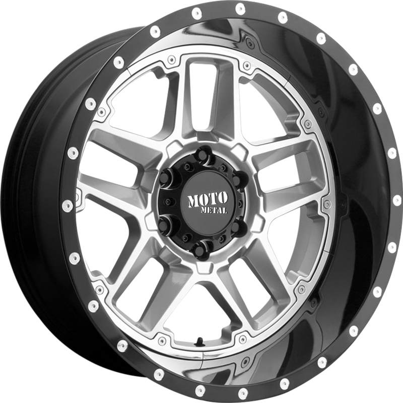 Moto Metal 20x12 MO987 Sentry Gloss Silver w/ Gloss Black Lip -44mm