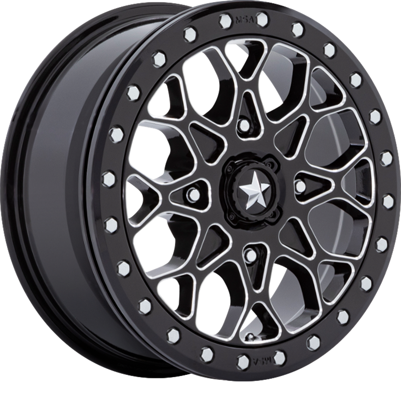 MSA Offroad Wheels 15x6 M48 Portal Beadlock Gloss Black Milled w/ Gloss Black Ring +38mm