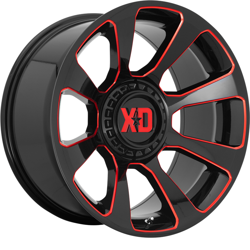 XD 20x9 XD854 Reactor Gloss Black Milled w/ Red Tint +18mm