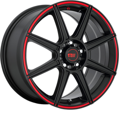 Motegi Racing 18x8 MR142 CS8 Satin Black w/ Red Stripe +45mm