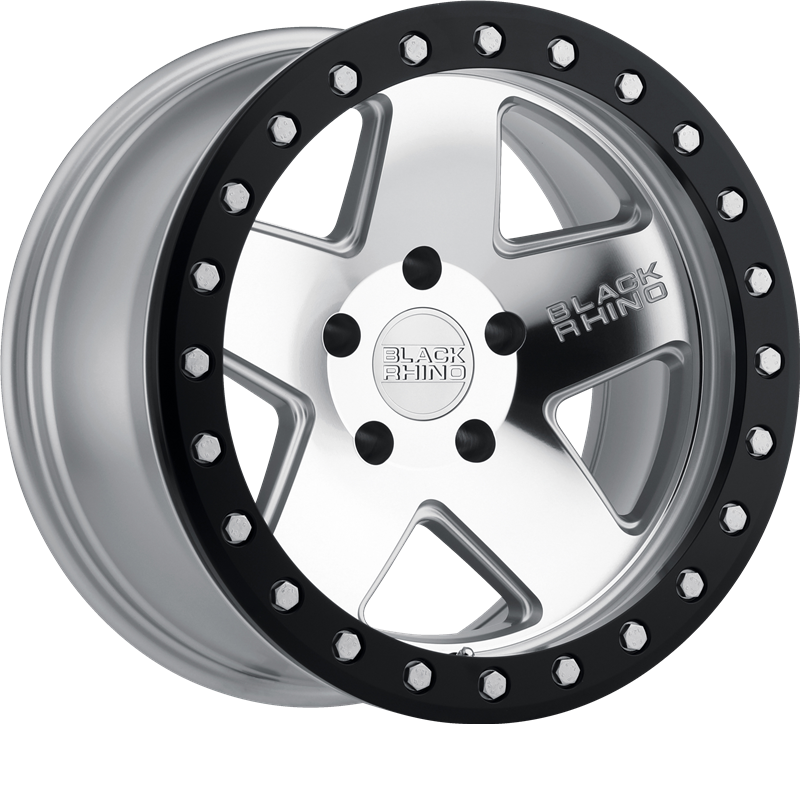 Black Rhino 17x8.5 Crawler Beadlock Silver w/ Mirror Face and Black Lip Ring +0mm