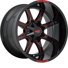 Moto Metal 20x9 MO970 Gloss Black Milled w/ Red Tint and Moto Metal On Lip +0mm