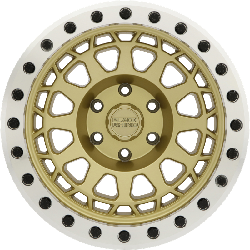 Black Rhino 17x8.5 Primm Beadlock Matte Gold w/ Machined Ring and Black Bolts -38mm