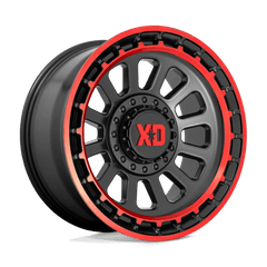 XD 17x9 856 SATIN BLACK MACHINED LIP W/ RED TINT +-12mm