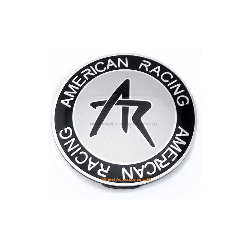 American Racing Cap Black Snap-In 62BC Silver AR Logo