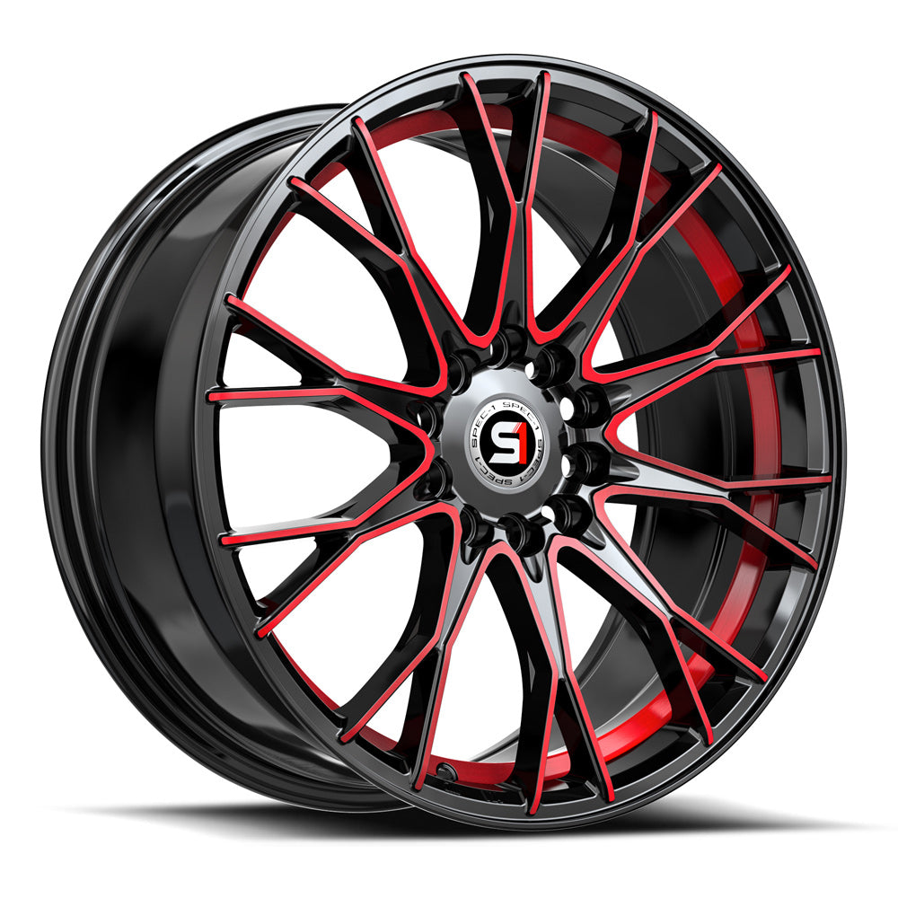 Spec-1 18x8 SP-59 Gloss Black & Red Machined +38mm