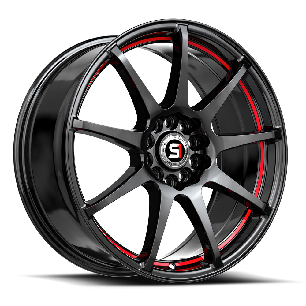 Spec-1 18x8 SP-67 Gloss Black & Red Line +38mm