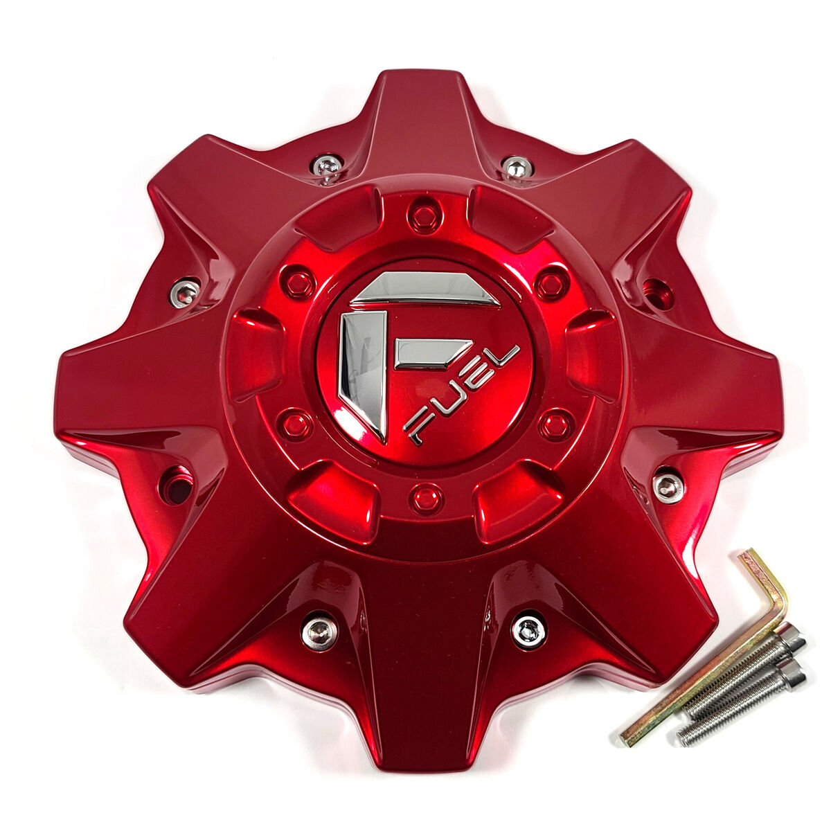 Fuel 8Lug Red Cap with Riser Chrome Logo Rivet Hub Cap