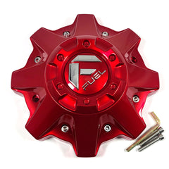 Fuel 8Lug Red Cap with Riser Chrome Logo Rivet Hub Cap