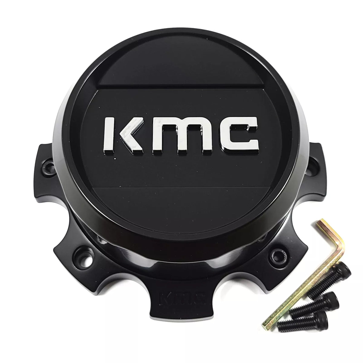 KMC Satin Black with Chrome and Black Bolt-On Cap - 8X6.5/180