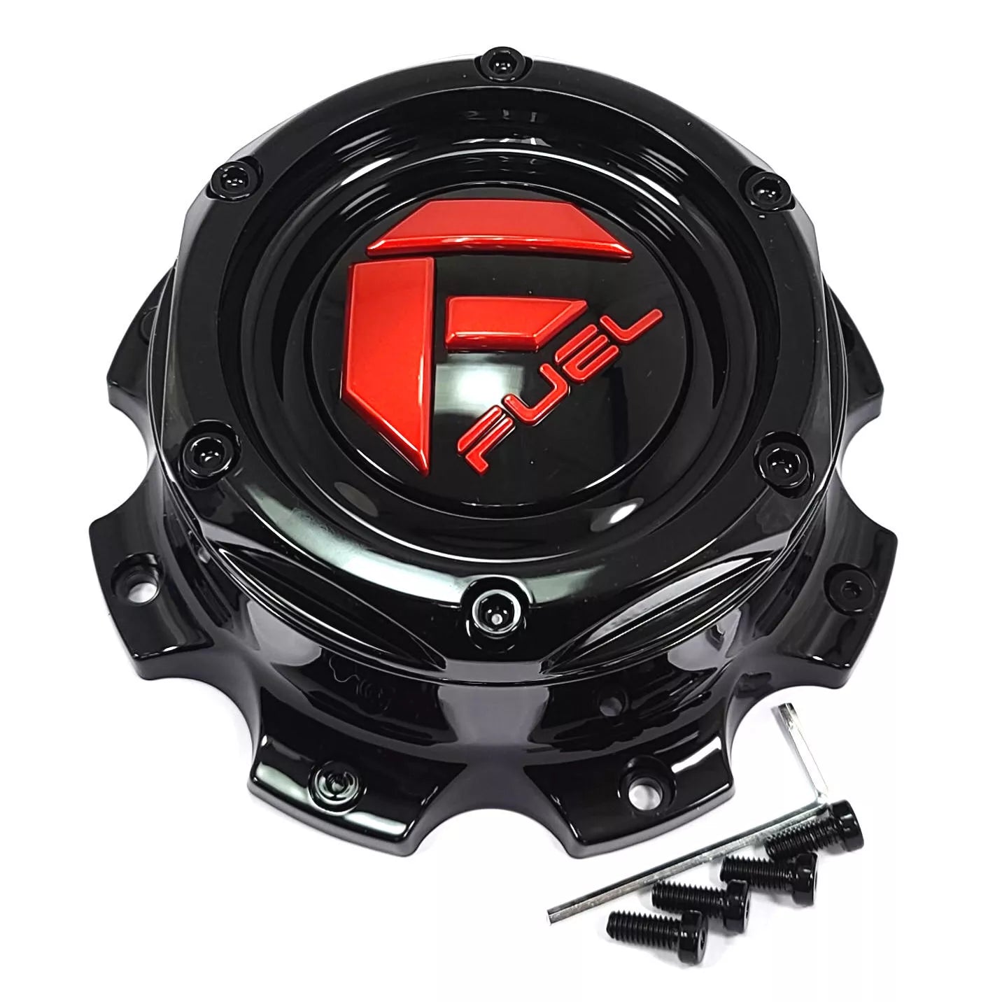 Fuel Gloss Black with Red Bolt-On Hub Cap for 8X180